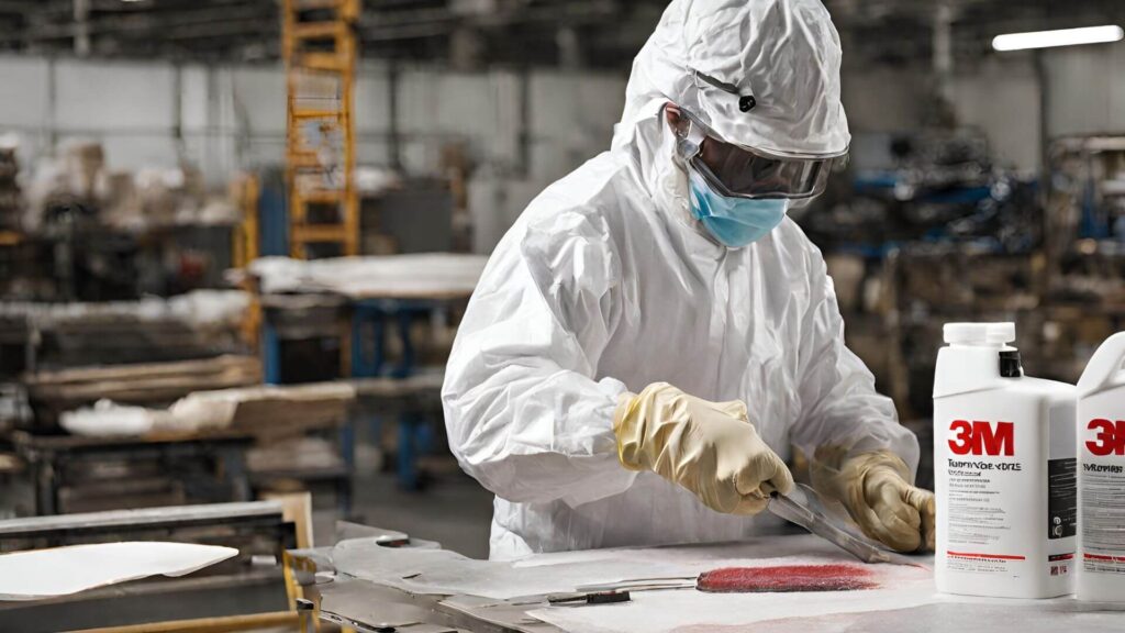 someone using 3M fiberglass repair kit in a factory