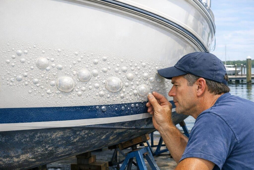 Gelcoat Blisters on a Fiberglass Boat Hull