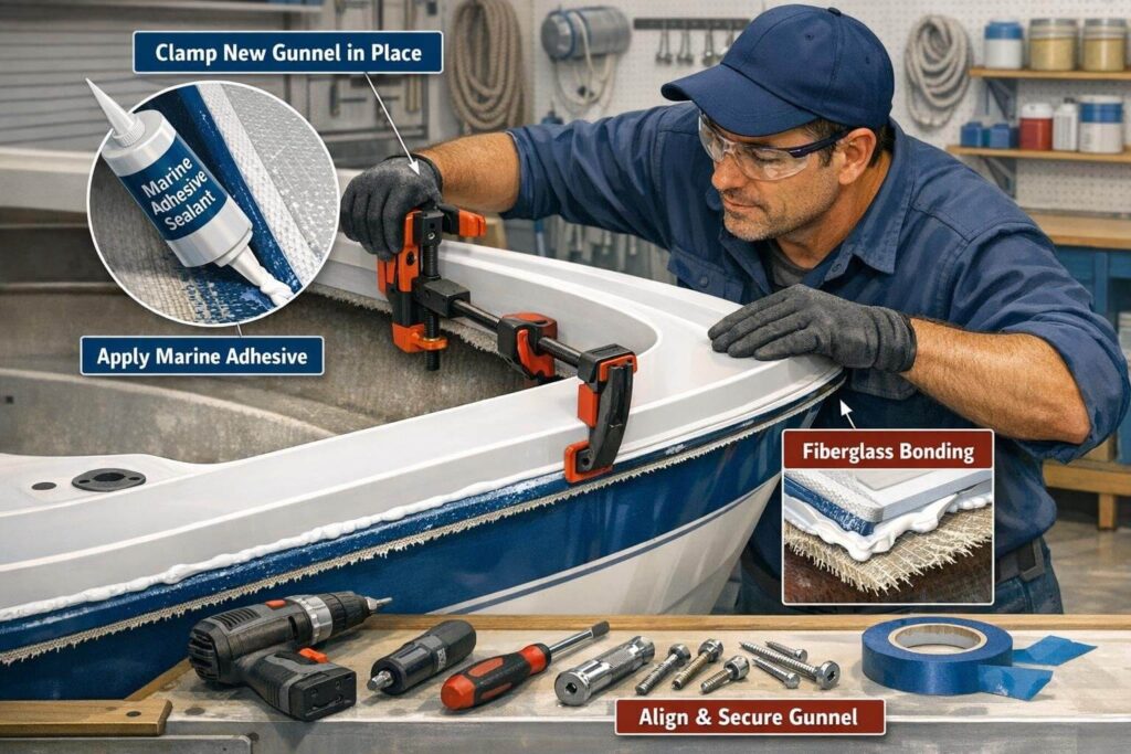 Installing a new fiberglass boat gunnel