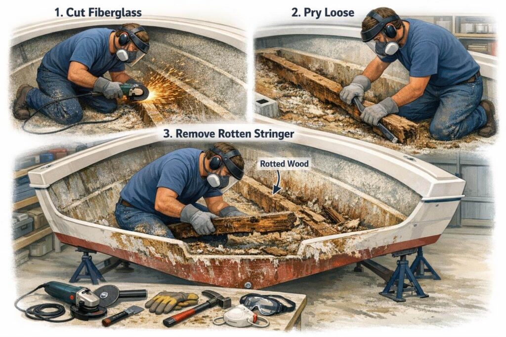 Removing rotten wood stringer