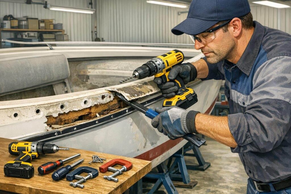 Removing the old boat gunnel