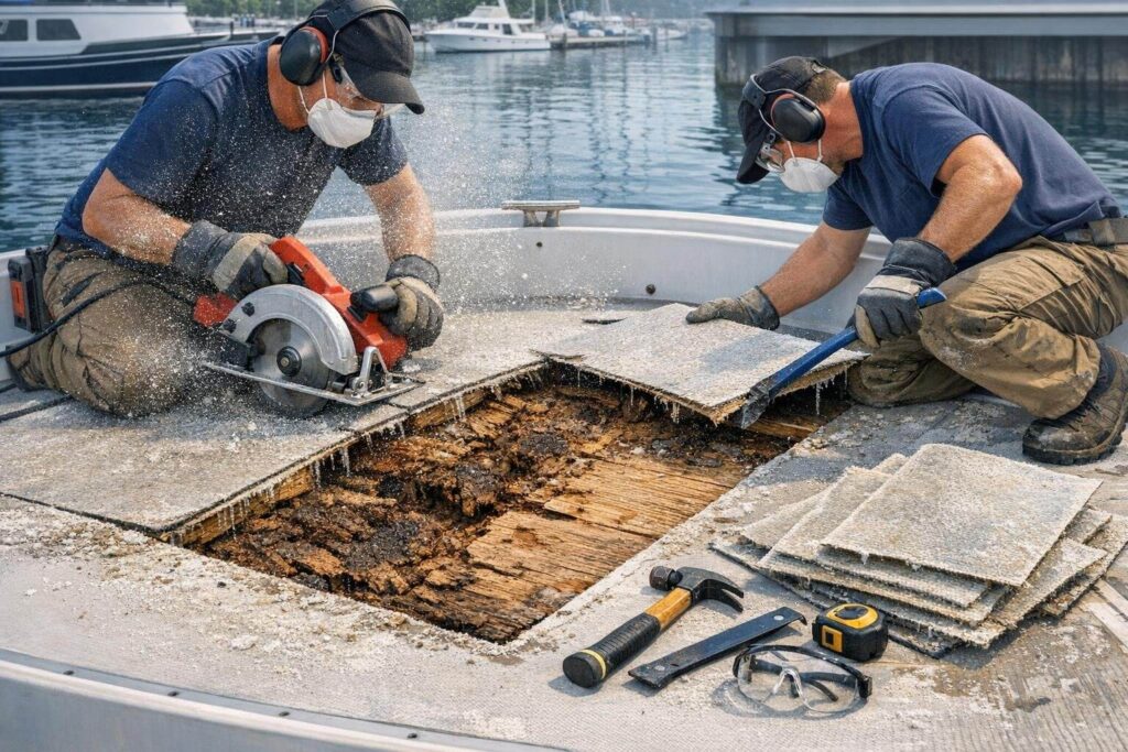 Removing the Old Fiberglass Boat Deck