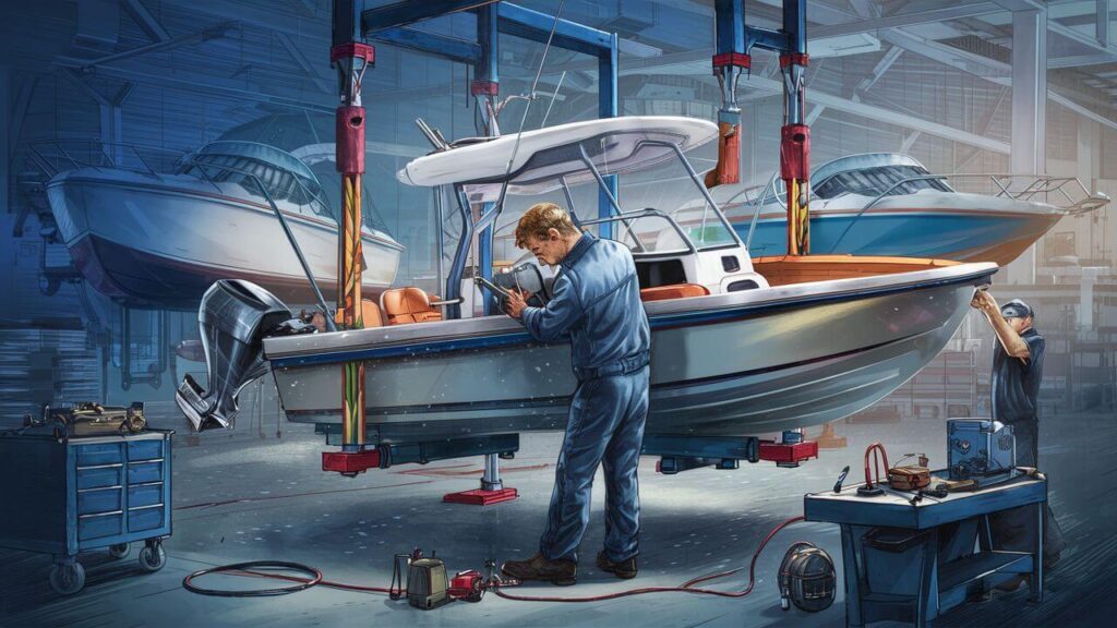 someone checking for boat leaks on a powerboat