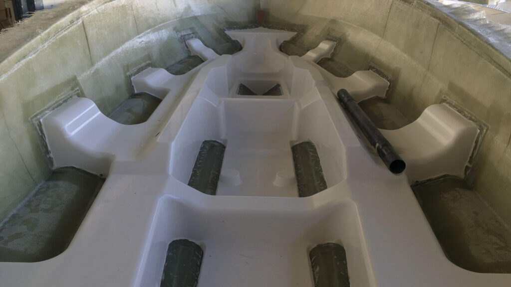 The inside of a Fiberglass boat hull