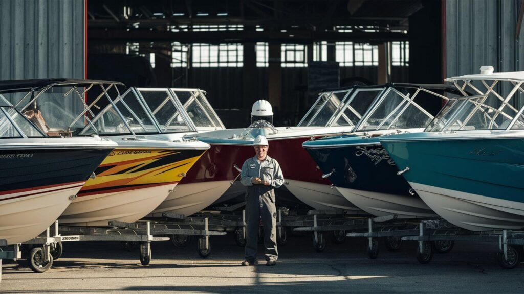someone introducing new powerboats at a boat manufacture