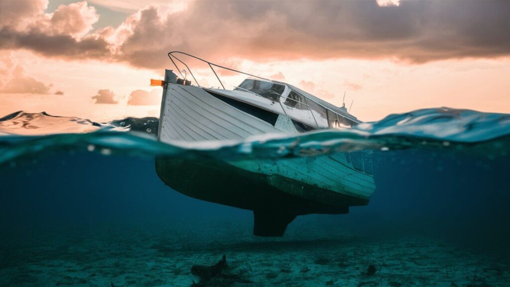 dramatic photo of a boat sinking in the sea