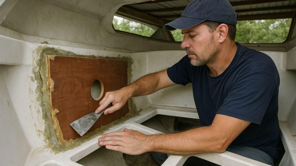 New transom plywood applied on the boat